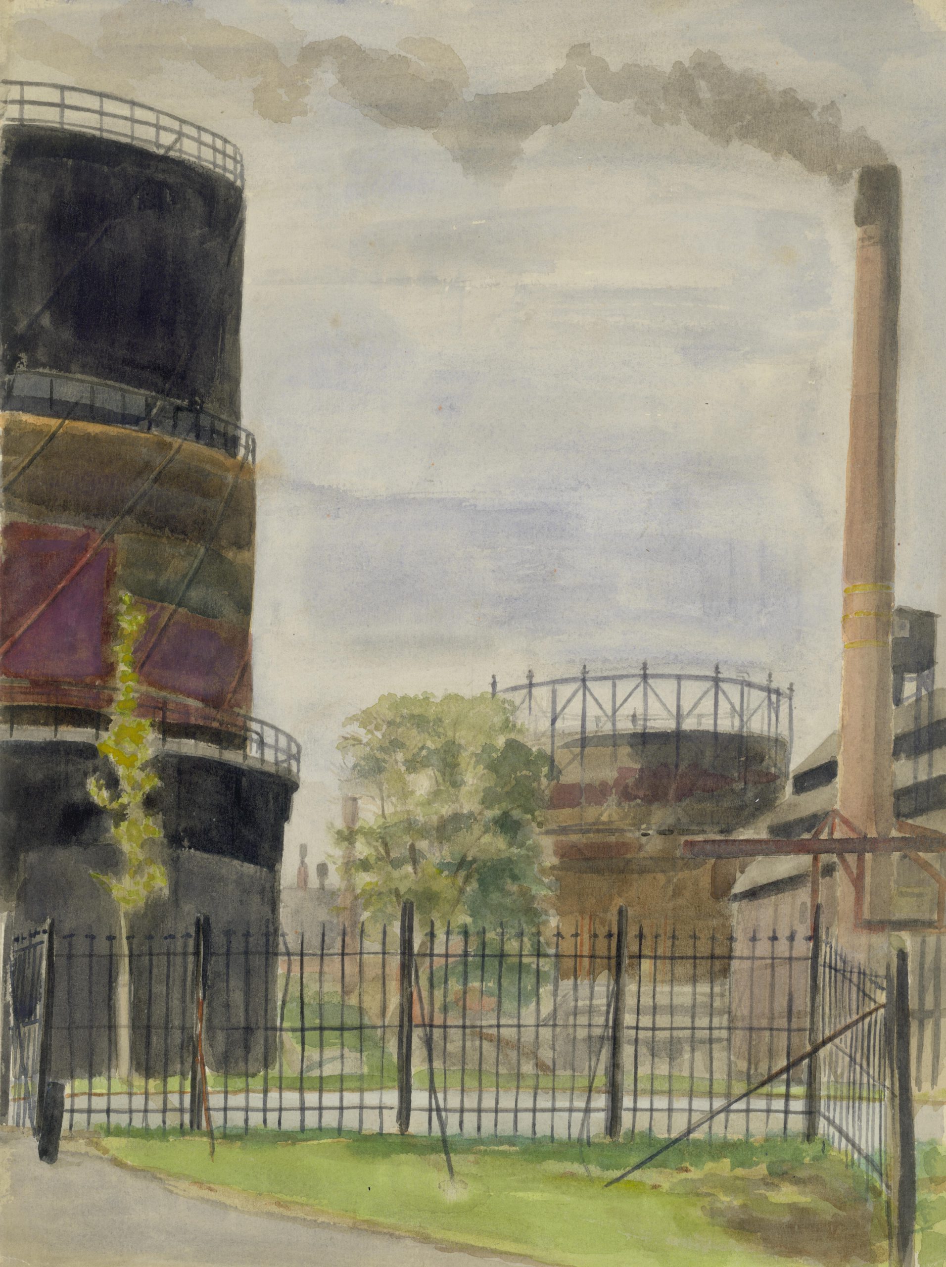 A. Tutein Nolthenius, Gashouders en fabriek aan de Asvest, ca. 1950 (objectnr. 67896)