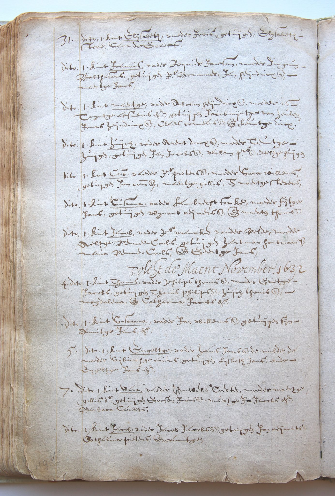Bladzijde uit het doopboek van de Nieuwe Kerk met Johannes Vermeer en Antoni van Leeuwenhoek.