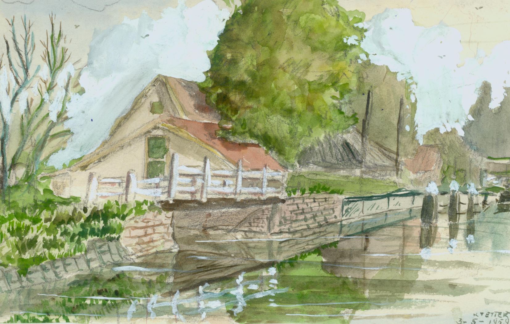 Kees Tetteroo, Sluis in de Tweemolentjesvaart aan Aan ’t Verlaat, 3 mei 1959. (objectnr. 63351)