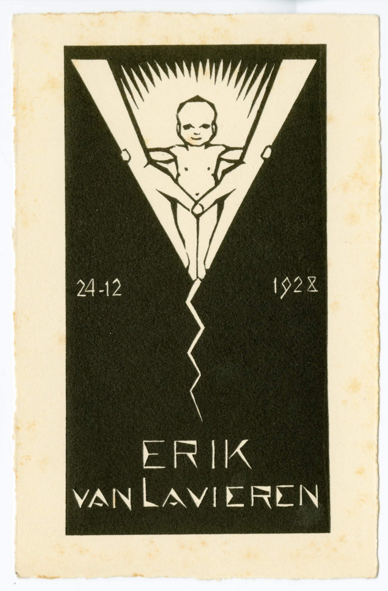 Rijk van Lavieren, Geboortekaartje van Erik van Lavieren, 1928 (objectnr. 139213)