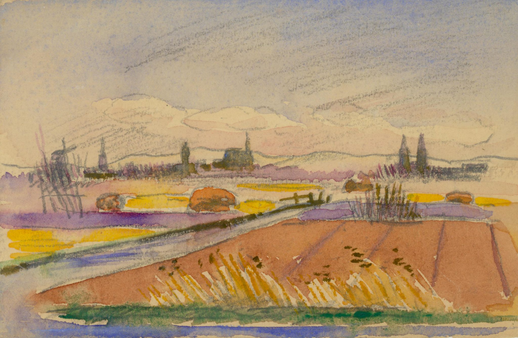Han Krug, Aquarel van gezicht op Delft met de Oostpoort, 1955 (63316)